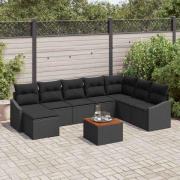 vidaXL Trädgårdsoffset med kudde 9 pcs Svart Poly rattan