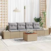 vidaXL Trädgårdsoffset med kudde 5 pcs Beige Poly rattan