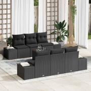 vidaXL Trädgårdsoffset med kudde 7 pcs Svart Poly rattan