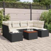 vidaXL Trädgårdsoffset med kudde 7 pcs Svart Poly rattan