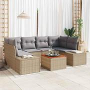 vidaXL Trädgårdsoffset med kudde 7 pcs Beige Poly rattan