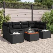 vidaXL Trädgårdsoffset med kudde 7 pcs Svart Poly rattan