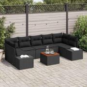 vidaXL Trädgårdsoffset med kudde 8 pcs Svart Poly rattan