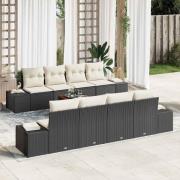 vidaXL Trädgårdsoffset med kudde 9 pcs Svart Poly rattan