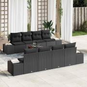 vidaXL Trädgårdsoffset med kudde 9 pcs Svart Poly rattan