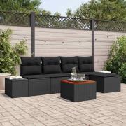 vidaXL Trädgårdsoffset med kudde 6 pcs Svart Poly rattan