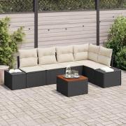 vidaXL Trädgårdsoffset med kudde 6 pcs Svart Poly rattan
