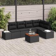 vidaXL Trädgårdsoffset med kudde 6 pcs Svart Poly rattan