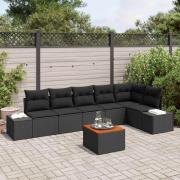 vidaXL Trädgårdsoffset med kudde 7 pcs Svart Poly rattan