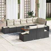 vidaXL Trädgårdsoffset med kudde 9 pcs Svart Poly rattan