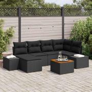 vidaXL Trädgårdsoffset med kudde 7 pcs Svart Poly rattan