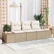 vidaXL Trädgårdsoffset med kudde 3 pcs Beige Poly rattan