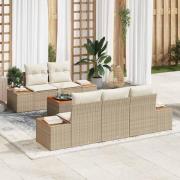 vidaXL Trädgårdsoffset med kudde 6 pcs Beige Poly rattan