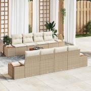 vidaXL Trädgårdsoffset med kudde 9 pcs Beige Poly rattan