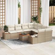 vidaXL Trädgårdsoffset med kudde 9 pcs Beige Poly rattan