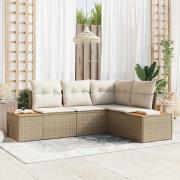 vidaXL Trädgårdsoffset med kudde 4 pcs Beige Poly rattan