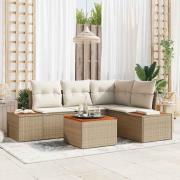 vidaXL Trädgårdsoffset med kudde 5 pcs Beige Poly rattan