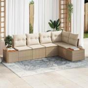 vidaXL Trädgårdsoffset med kudde 5 pcs Beige Poly rattan