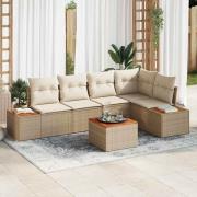 vidaXL Trädgårdsoffset med kudde 6 pcs Beige Poly rattan