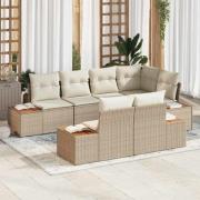 vidaXL Trädgårdsoffset med kudde 7 pcs Beige Poly rattan