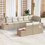 vidaXL Trädgårdsoffset med kudde 8 pcs Beige Poly rattan