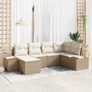 vidaXL Trädgårdsoffset med kudde 6 pcs Beige Poly rattan