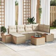 vidaXL Trädgårdsoffset med kudde 7 pcs Beige Poly rattan
