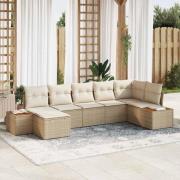 vidaXL Trädgårdsoffset med kudde 7 pcs Beige Poly rattan