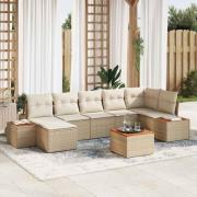 vidaXL Trädgårdsoffset med kudde 8 pcs Beige Poly rattan