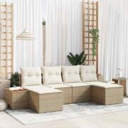 vidaXL Trädgårdsoffset med kudde 6 pcs Beige Poly rattan