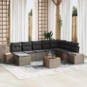 vidaXL Trädgårdsoffset med kudde 9 pcs Grå konstrotting