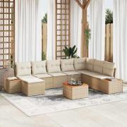 vidaXL Trädgårdsoffset med kudde 9 pcs Beige Poly rattan