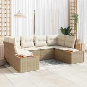 vidaXL Trädgårdsoffset med kudde 6 pcs Beige Poly rattan