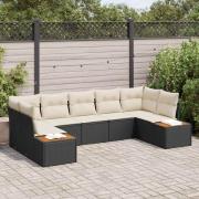 vidaXL Trädgårdsoffset med kudde 7 pcs Svart Poly rattan