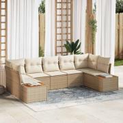 vidaXL Trädgårdsoffset med kudde 7 pcs Beige Poly rattan