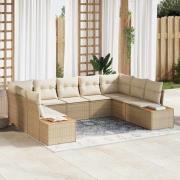 vidaXL Trädgårdsoffset med kudde 9 pcs Beige Poly rattan