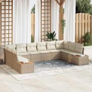 vidaXL Trädgårdsoffset med kudde 10 pcs Beige Poly rattan