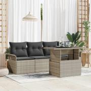 vidaXL Trädgårdsoffset med kudde 5 pcs Ljusgrå Poly rattan