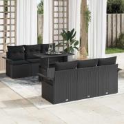 vidaXL Trädgårdsoffset med kudde 7 pcs Svart Poly rattan