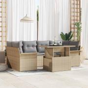 vidaXL Trädgårdsoffset med kudde 7 pcs Beige Poly rattan
