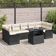 vidaXL Trädgårdsoffset med kudde 8 pcs Svart Poly rattan