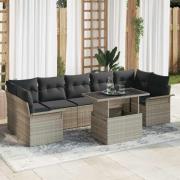 vidaXL Trädgårdsoffset med kudde 8 pcs Ljusgrå Poly rattan