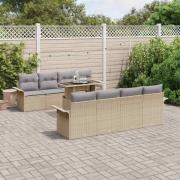 vidaXL Trädgårdsoffset med kudde 9 pcs Beige Poly rattan