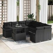 vidaXL Trädgårdsoffset med kudde 9 pcs Svart Poly rattan