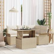 vidaXL Trädgårdsoffset med kudde 5 pcs Beige Poly rattan