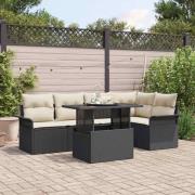 vidaXL Trädgårdsoffset med kudde 6 pcs Svart Poly rattan
