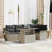 vidaXL Trädgårdsoffset med kudde 6 pcs Ljusgrå Poly rattan