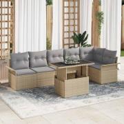 vidaXL Trädgårdsoffset med kudde 7 pcs Beige Poly rattan