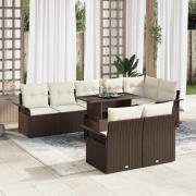 vidaXL Trädgårdsoffset med kudde 9 pcs Brun Poly rattan