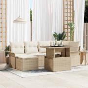 vidaXL Trädgårdsoffset med kudde 7 pcs Beige Poly rattan